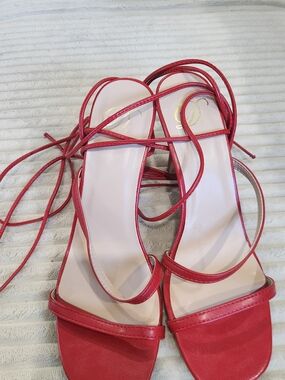 Red Lace-Up Strappy Women's Sandals